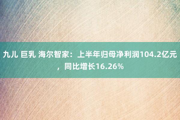 九儿 巨乳 海尔智家：上半年归母净利润104.2亿元，同比增长16.26%