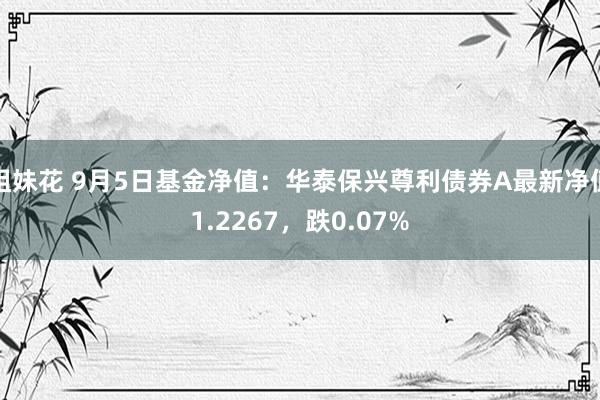 姐妹花 9月5日基金净值：华泰保兴尊利债券A最新净值1.2267，跌0.07%