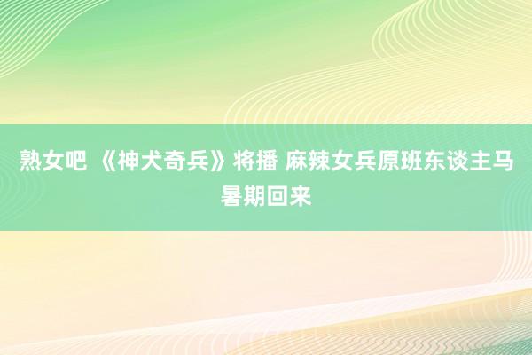 熟女吧 《神犬奇兵》将播 麻辣女兵原班东谈主马暑期回来